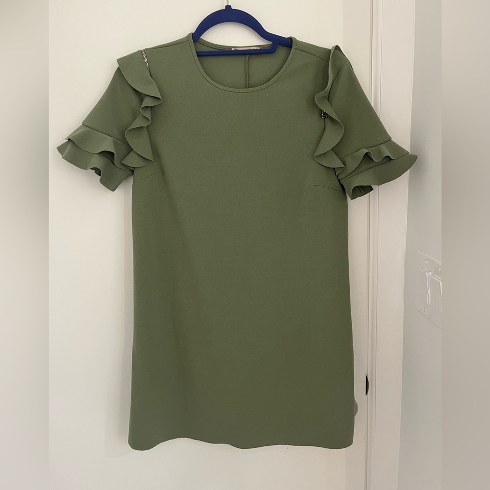 Zara crepe dress with zippers and ruffle